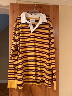 Goodfellow & Co Yellow and Maroon Striped Rugby Polo